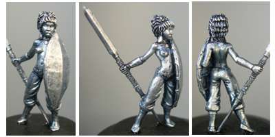 Nubian female with hide shield and Assegai